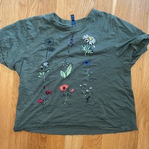 Green flower crop top